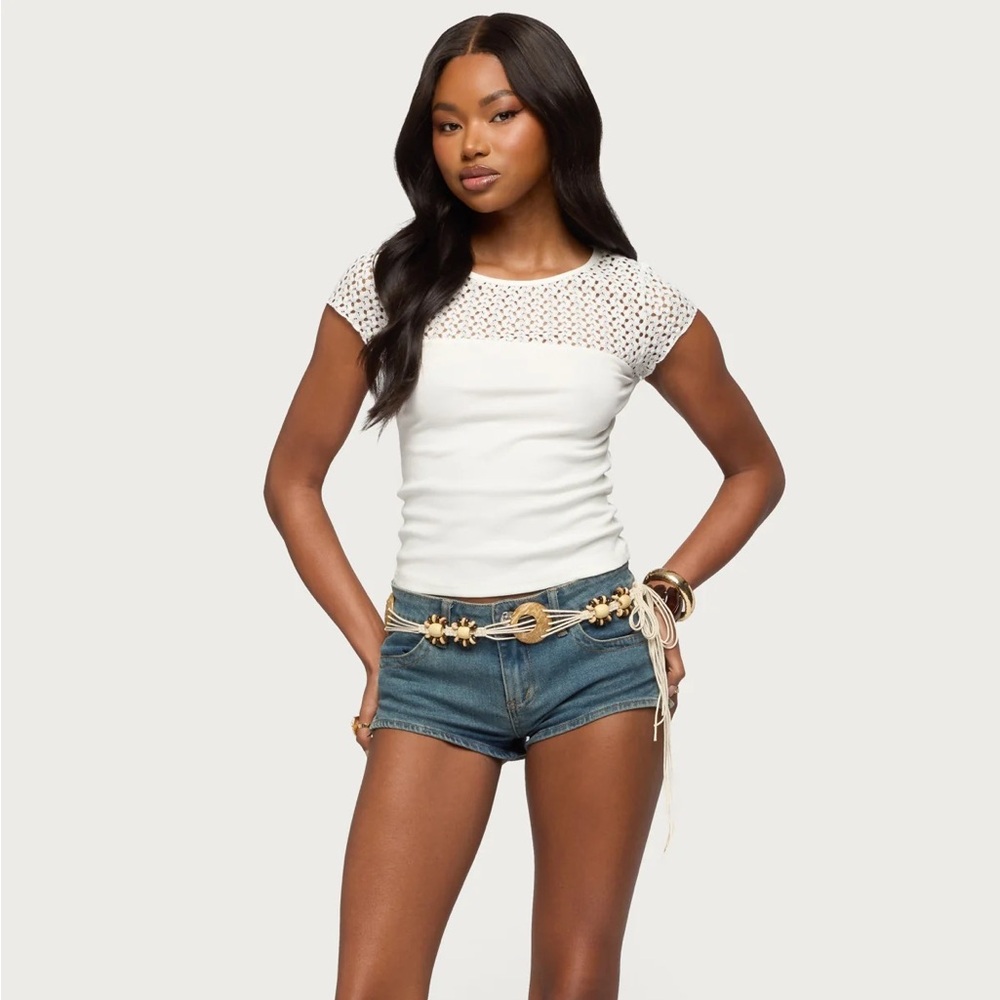 EDIKTED Camile Lacey Ribbed Top